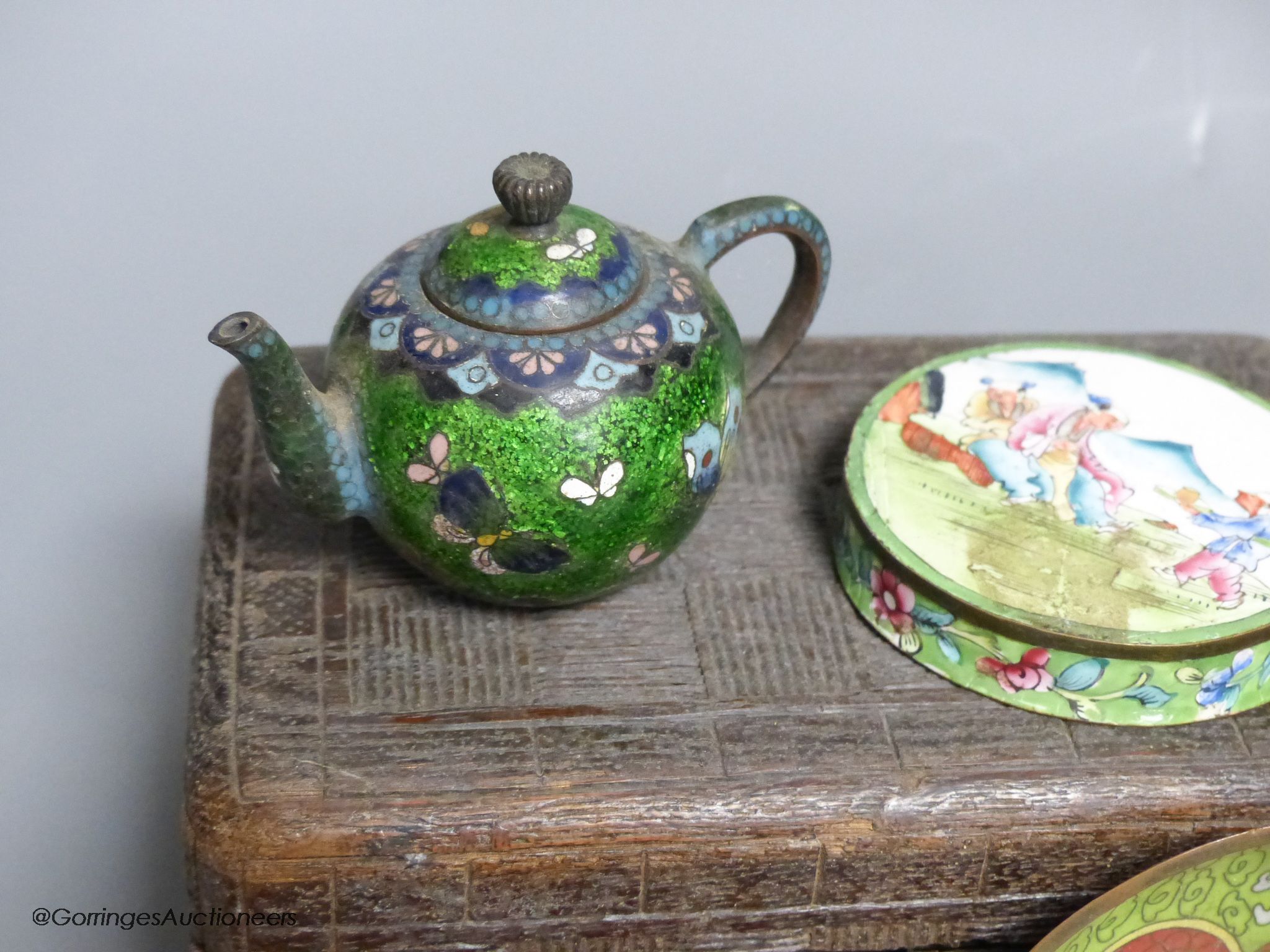 A small miscellaneous Oriental collection including enamel snuff boxes, Buddha carvings etc.